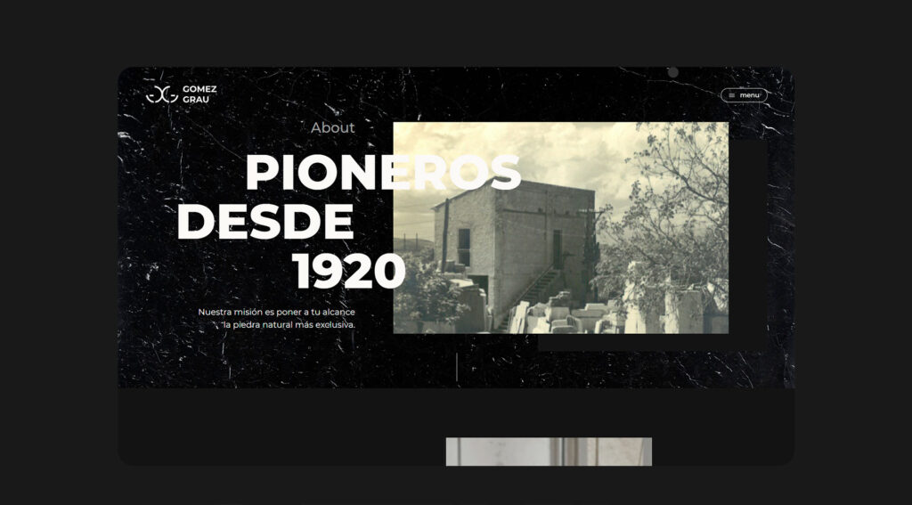 Página About de la web de Gomez Grau en escritorio con el titular «Pioneros desde 1920»