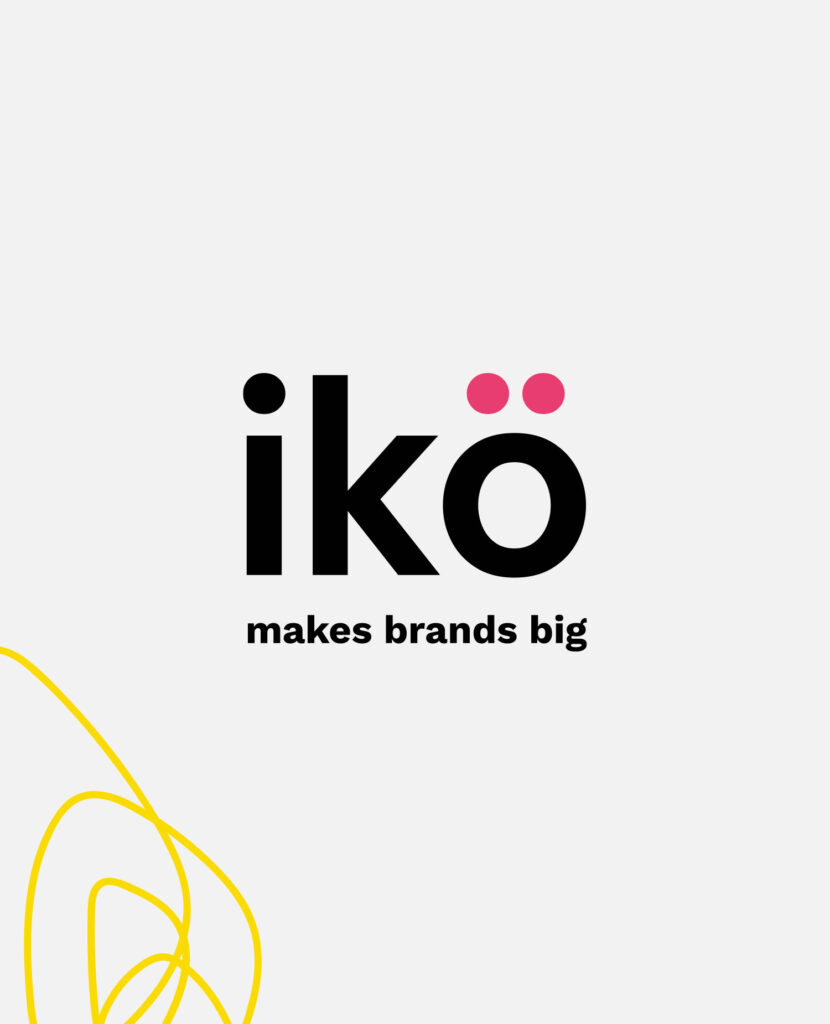 Logotipo de Ikö media con el lema «makes brands big»