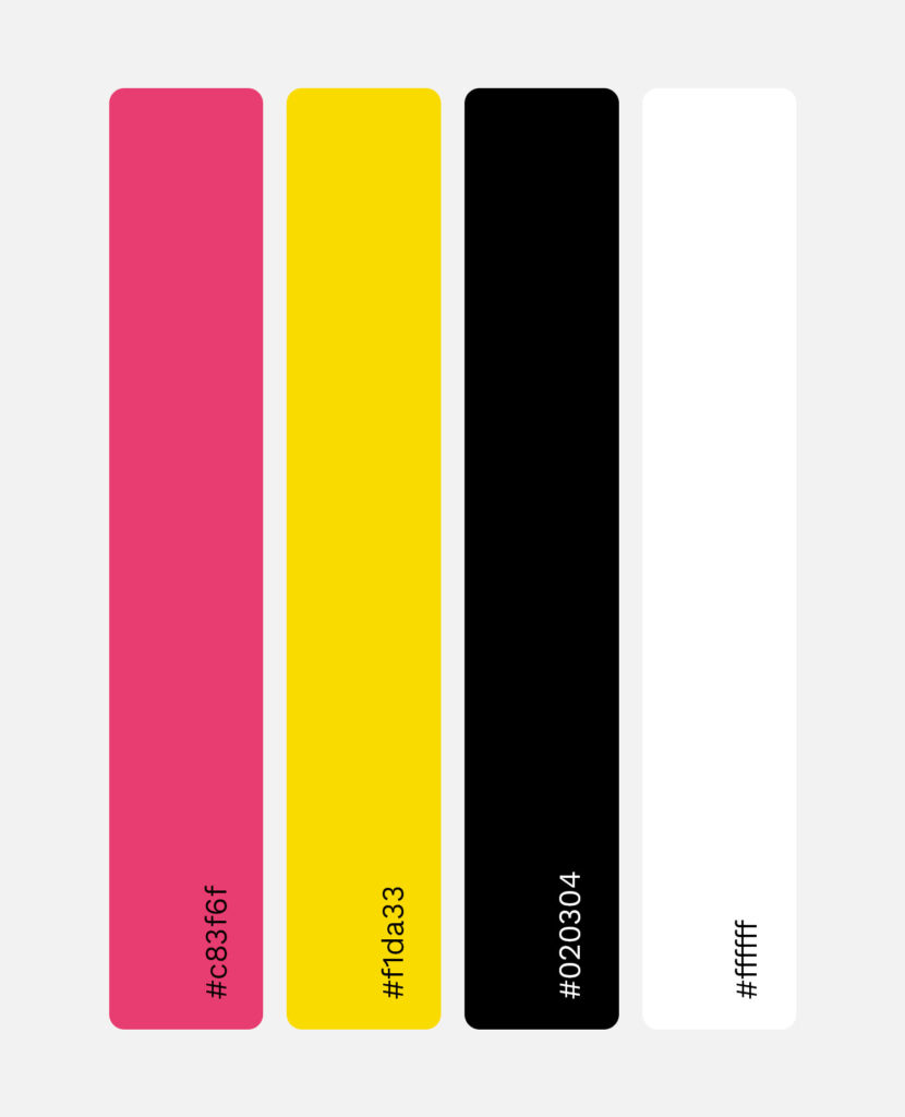 Paleta de color de Ikö media: rosa, amarillo, negro y blanco