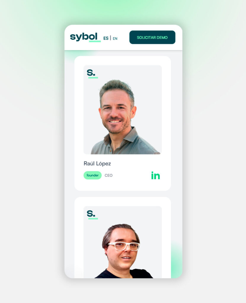 Web de Sybol en móvil: fichas del equipo